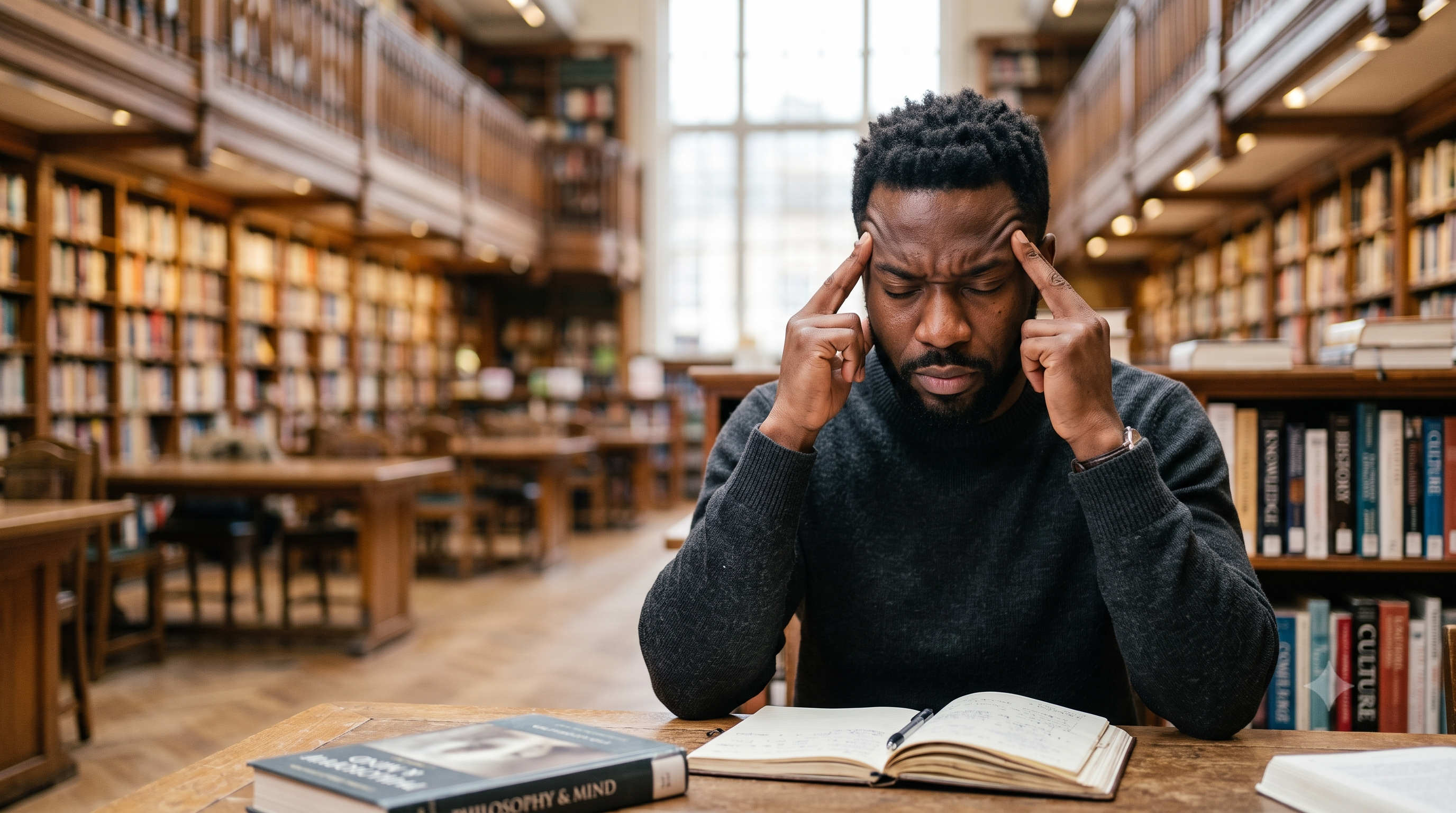 Researcher studying cultural and economic history in a library